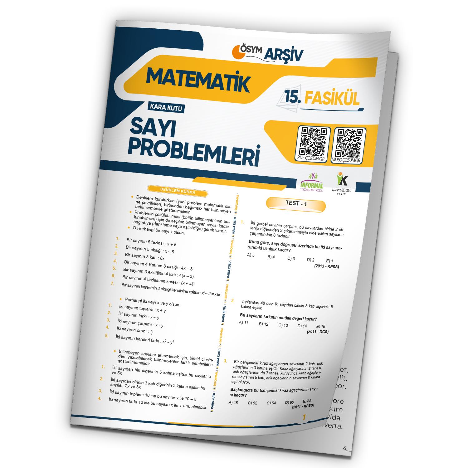 2025 KPSS Matematik Sayı Problemleri ÖSYM Çıkmış Soru Bankası Modüler Set Çözümlü 15.Fasikülü