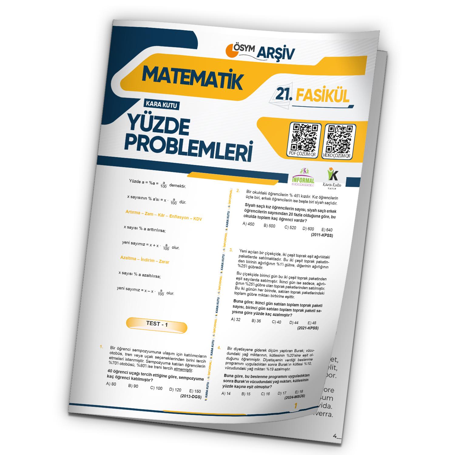 2025 TYT Matematik Yüzde Problemleri ÖSYM Çıkmış Soru Bankası Modüler Set Çözümlü 21.Fasikülü