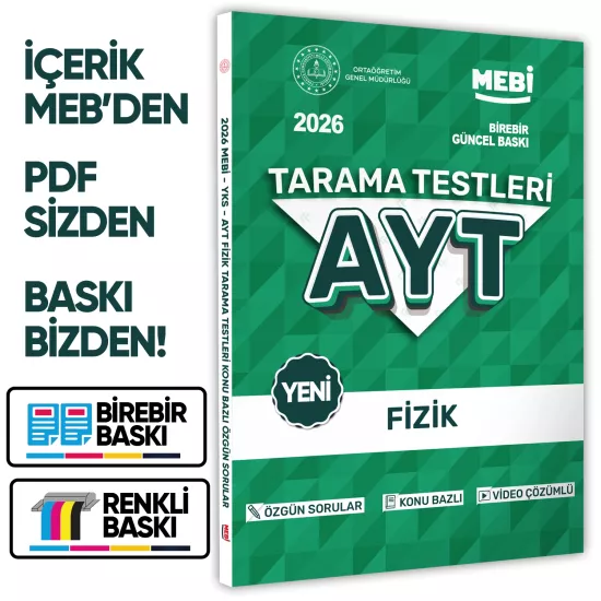 2026 YKS-AYT MEBİ-OGM Fizik Özgün Tarama Testleri Kitabı A4 Boyut Renkli Görsel BASKI ÜCRETİ