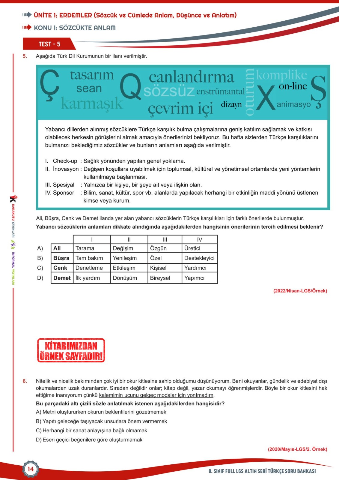 2026 8.Sınıf Full LGS Altın Seri (FULAS) TÜRKÇE MEB Çıkmış Soru Bankası Modüler Seti PDF/Video Çözümlü