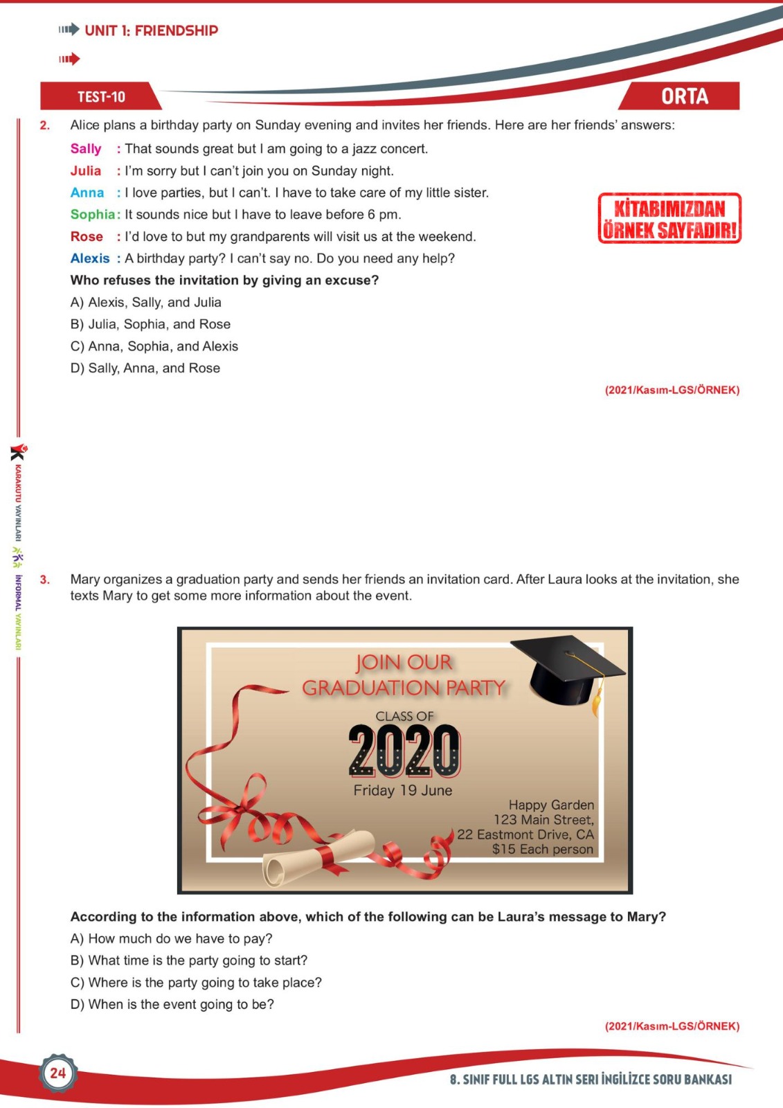 2026 8.Sınıf Full LGS Altın Seri (FULAS) İNGİLİZCE MEB Çıkmış Soru Bankası Modüler Seti Çözümlü