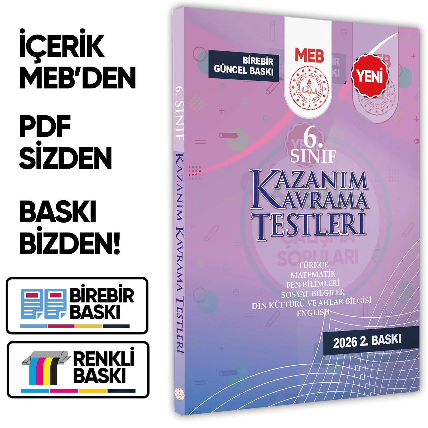 2026 6.Sınıf MEB Tüm Dersler Kazanım Kavrama Testleri KKT Yaprak Test Kitabı BASKI ÜCRETİ