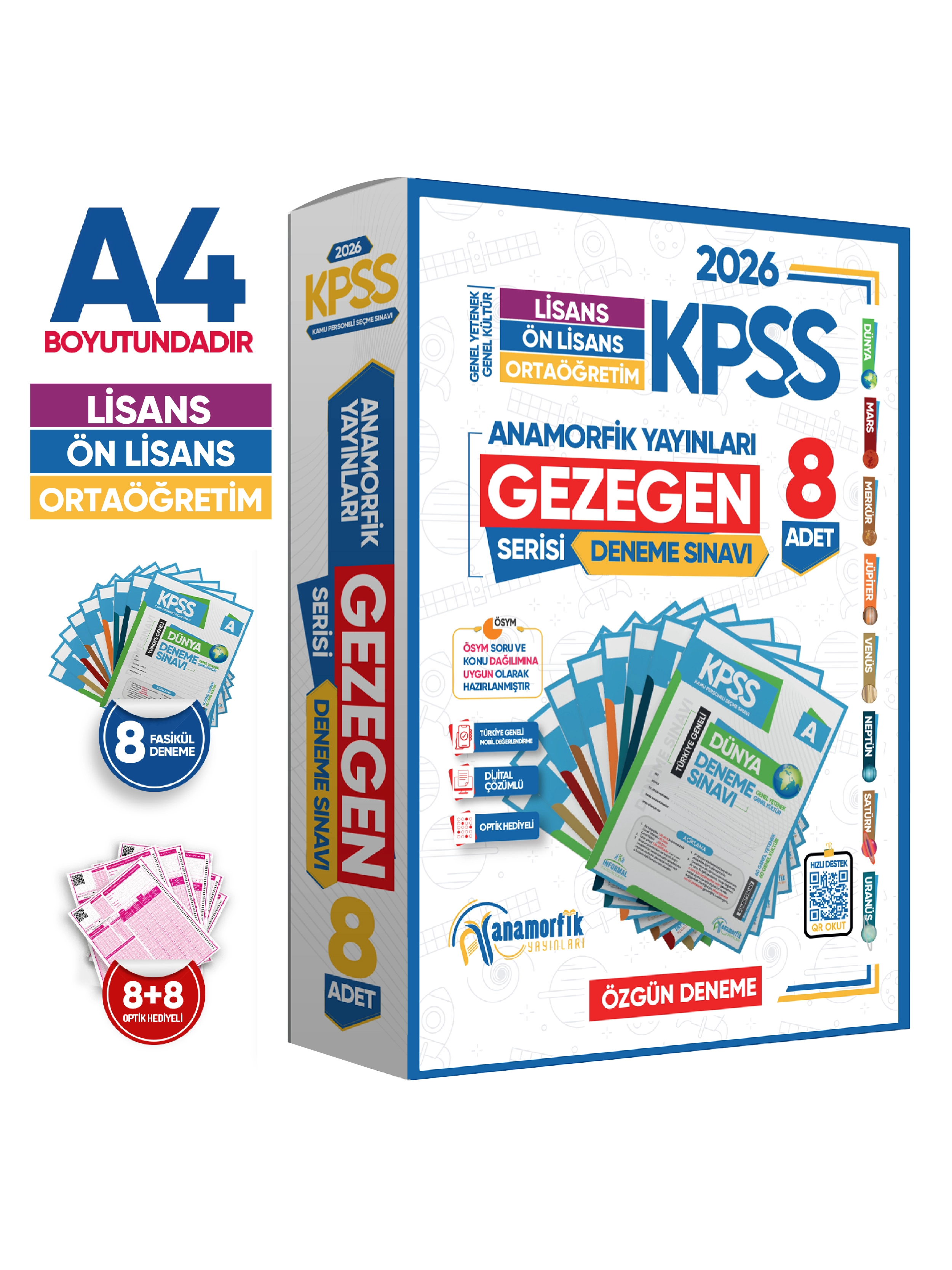 2026 KPSS Anamorfik Lisans ÖnLisans Ortaöğretim GY-GK GEZEGEN Serisi 8li Deneme TG Dijital Çözümlü