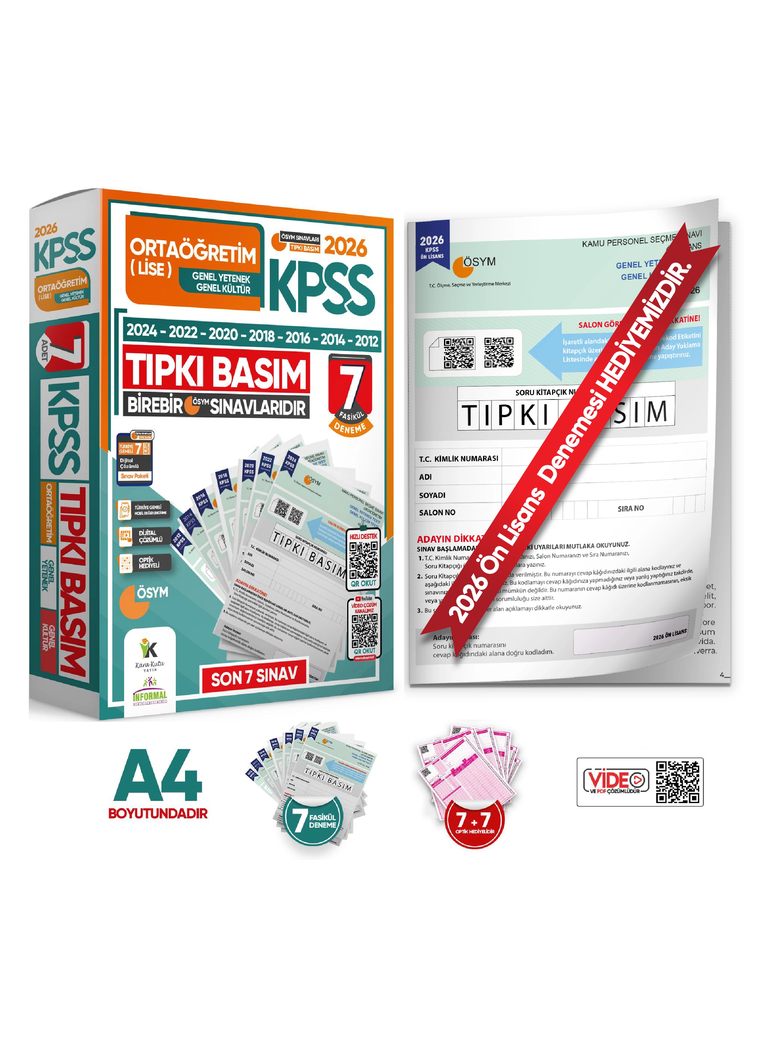 2026 KPSS ORTAÖĞRETİM-LİSE ÖSYM Çıkmış Soru Tıpkı Basım 7li Deneme Paketi TG Dijital Çözümlü