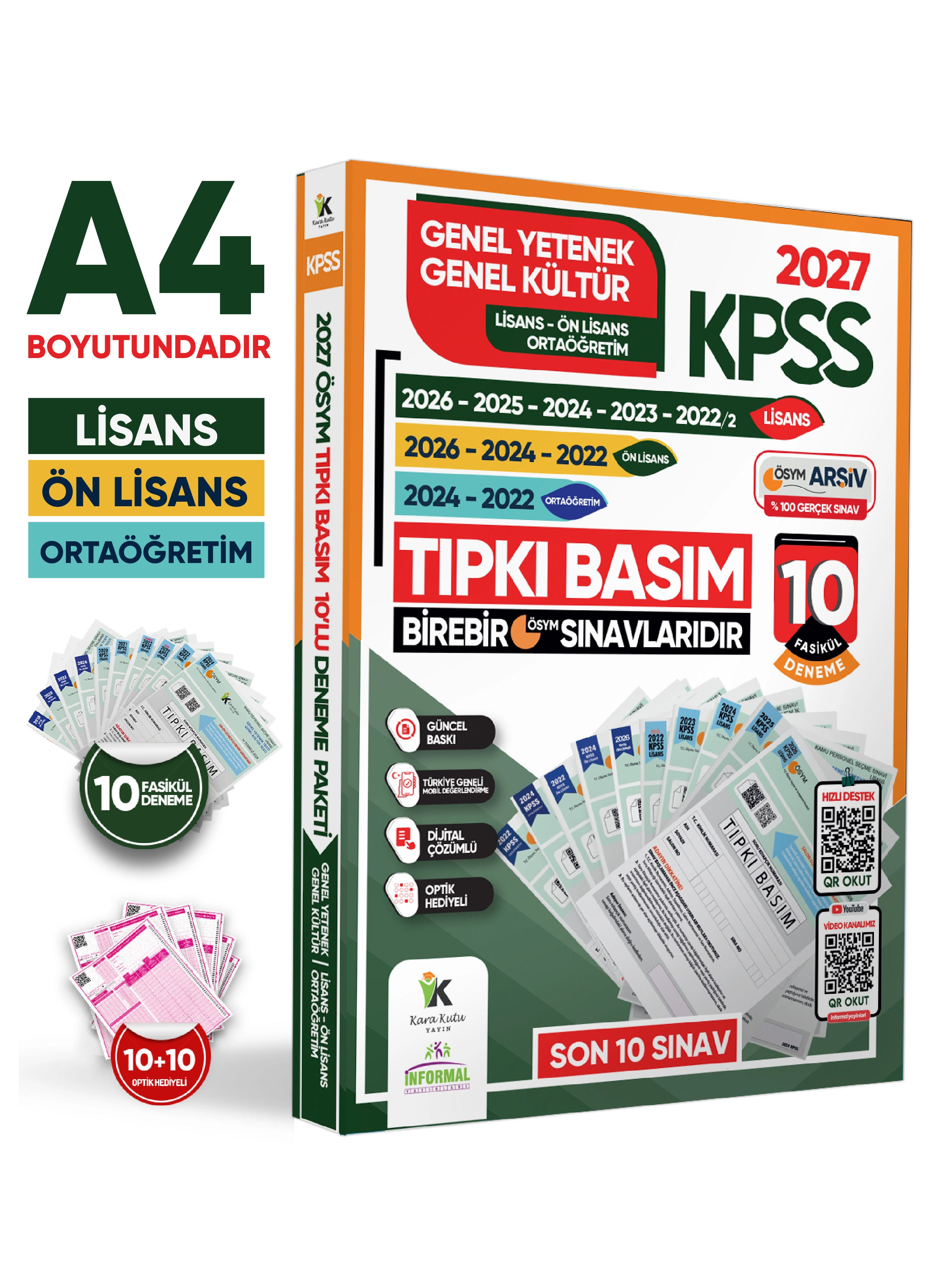 2027 KPSS Lisans-Ön Lisans-Ortaöğretim GY-GK Çıkmış Soru Tıpkı Basım 10lu Deneme Paketi TG Çözümlü