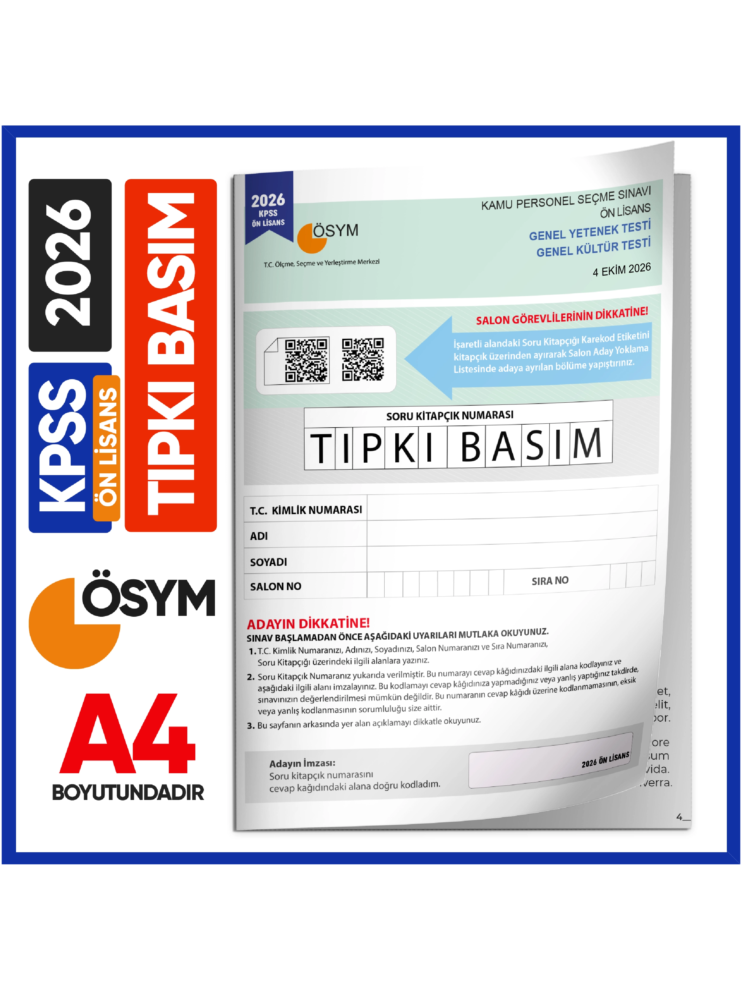 2026 KPSS Önlisans ÖSYM Tıpkı Basım Çıkmış Soru Deneme Kitapçığı (Video Çözümlü Türkiye Geneli)