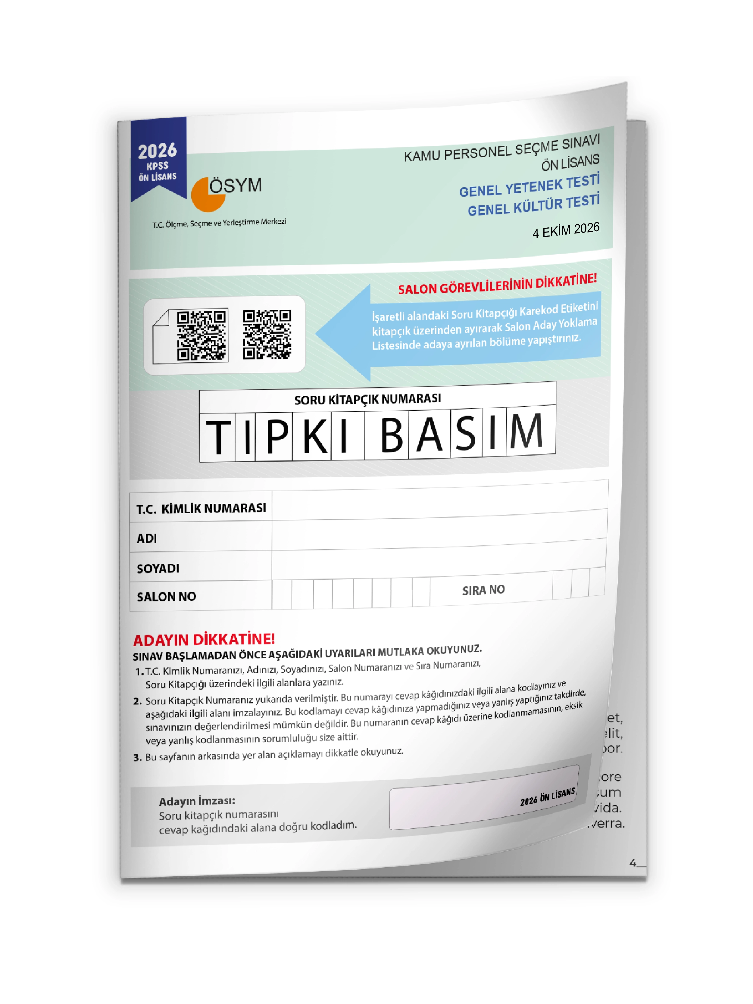 2026 KPSS Önlisans ÖSYM Tıpkı Basım Çıkmış Soru Deneme Kitapçığı (Video Çözümlü Türkiye Geneli)