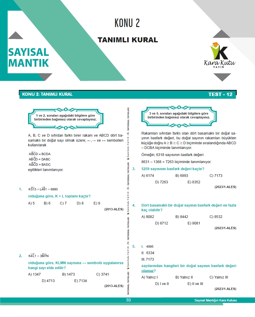 2026 KPSS Önlisans/Ortaöğretim SAYISAL MANTIK Kara Kutu ÖSYM Çıkmış Soru Bankası Konu Özetli Çözümlü