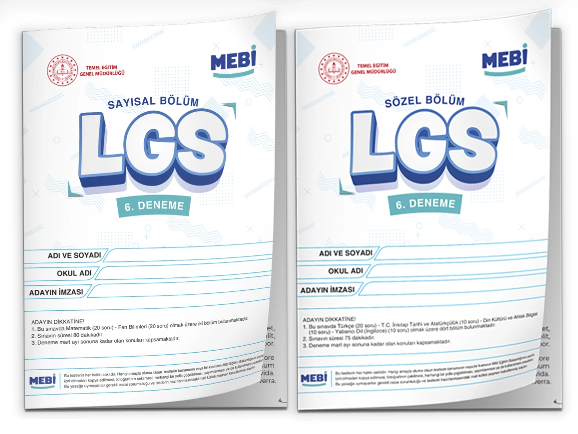 2026 LGS 8.Sınıf MEBİ ONLİNE Türkiye Geneli 6. Deneme (Sayısal–Sözel) Büyük Boy Renkli BASKI ÜCRETİ