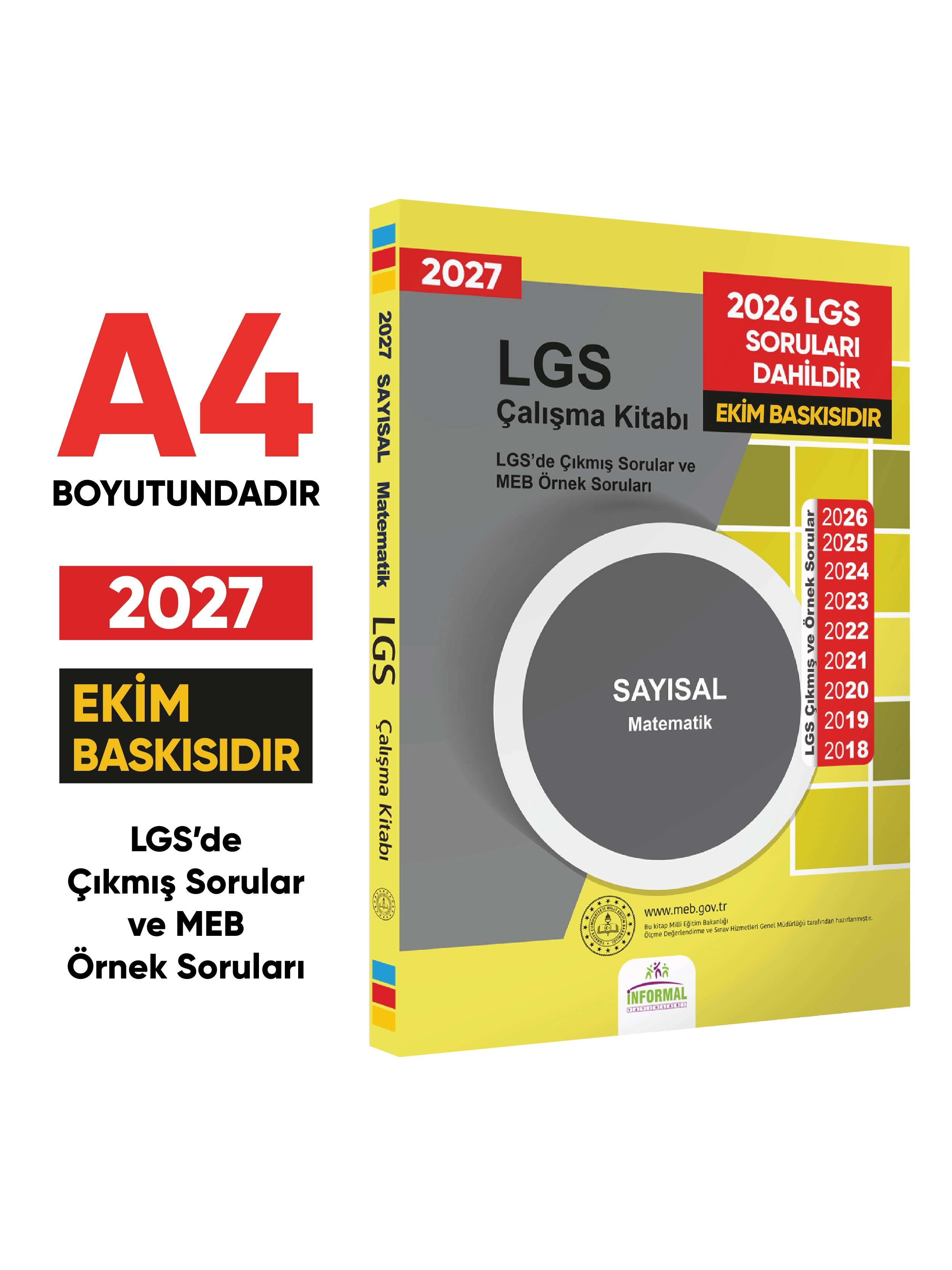 2027 LGS 8.Sınıf Çıkmış ve MEB Örnek Soruları Matematik Sayısal Çalışma Kitabı A4 RENKLİ Baskı
