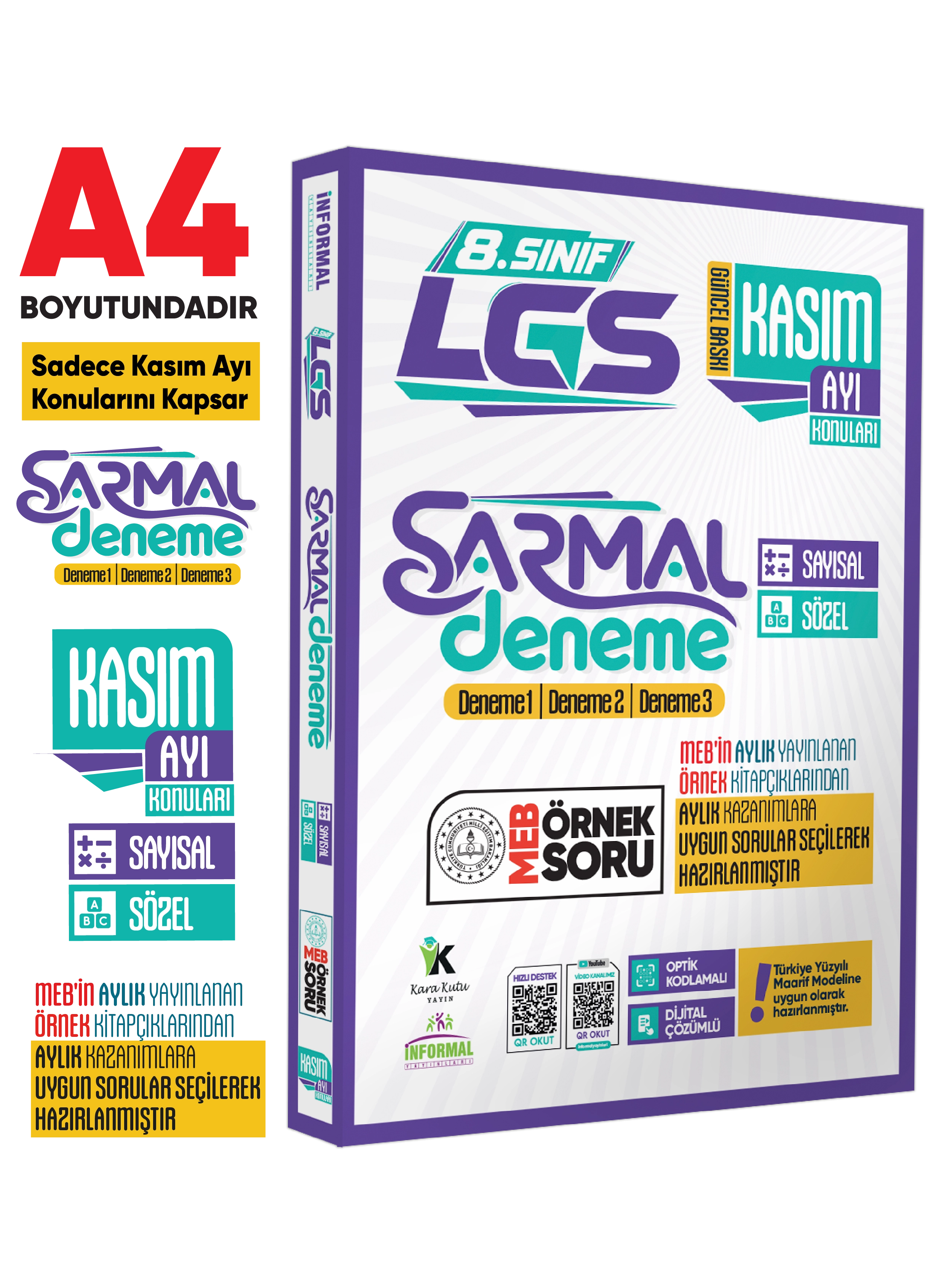 2027 8.Sınıf LGS Sadece KASIM AYI Konuları MEB Örnek Soruları 3lü Sarmal Deneme Paketi Çözümlü