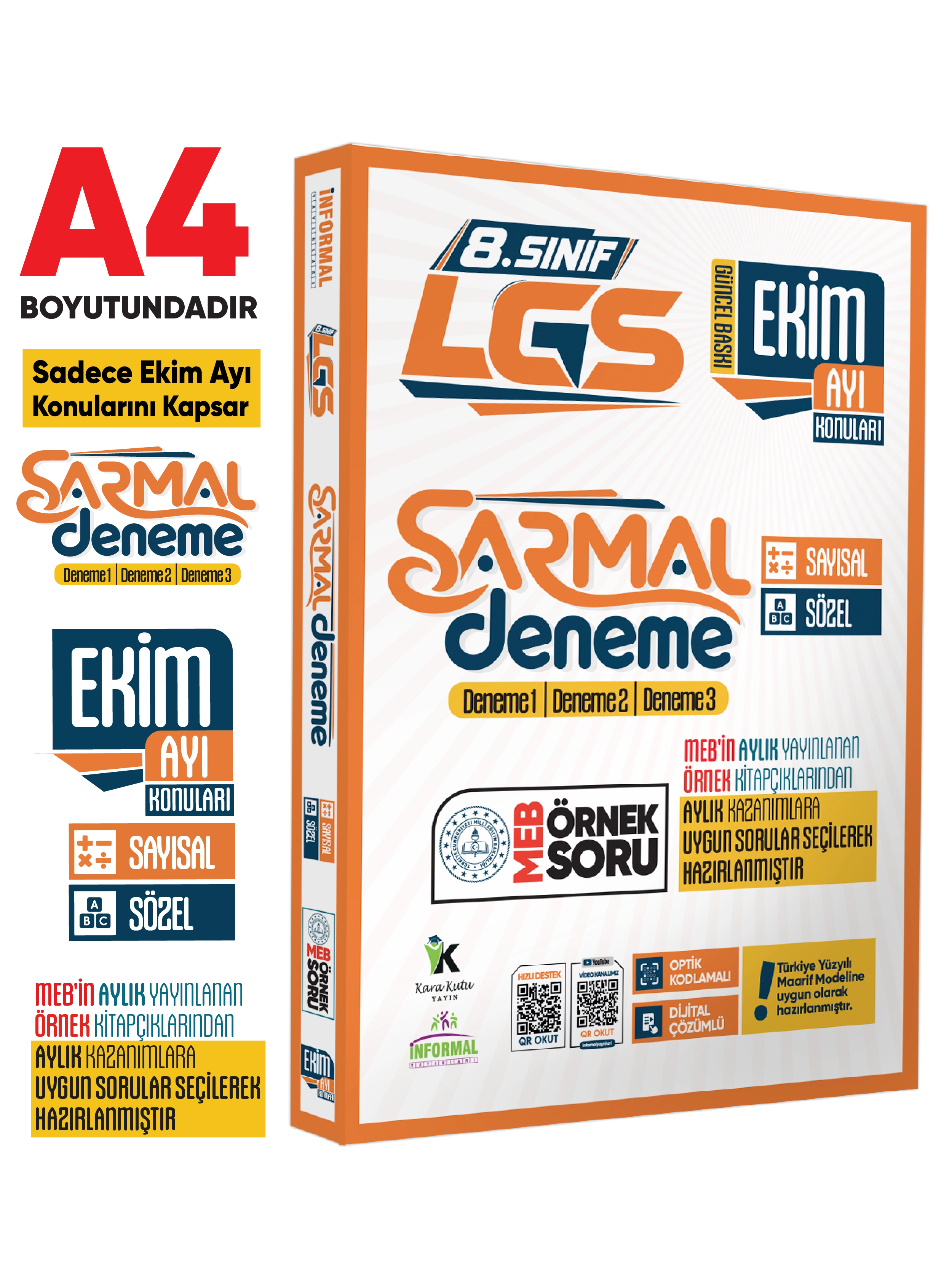 2027 8.Sınıf LGS Sadece EKİM AYI Konuları MEB Örnek Soruları 3lü Sarmal Deneme Paketi Çözümlü