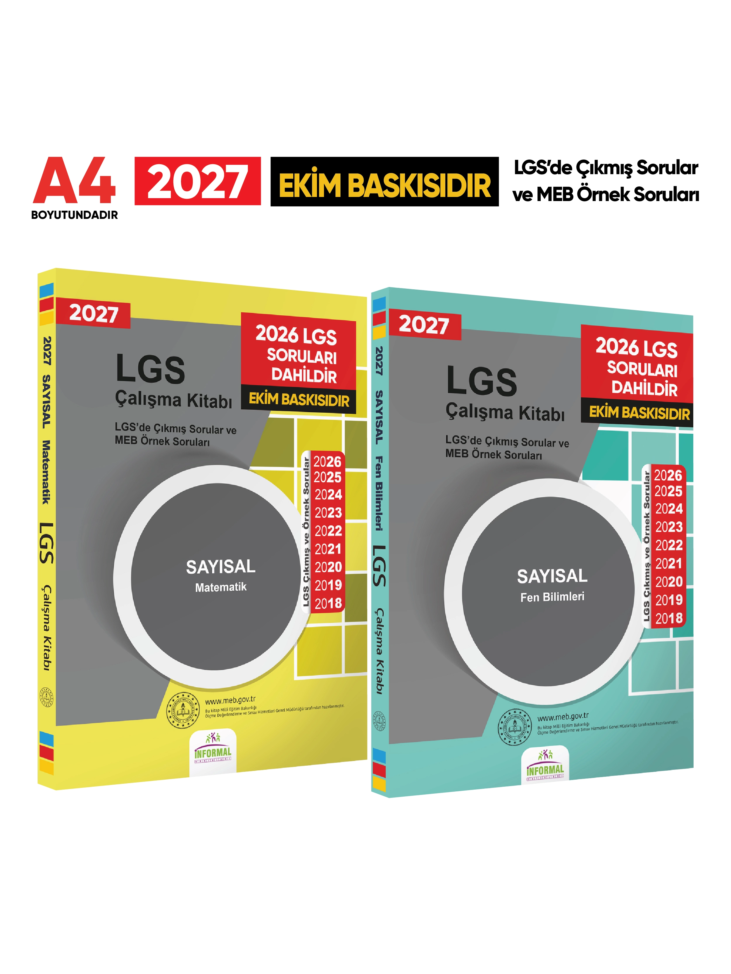 2027 LGS 8.Sınıf Çıkmış ve MEB Örnek Sorular Matematik-FEN SAYISAL Çalışma Kitabı 2li Kitap SETİ