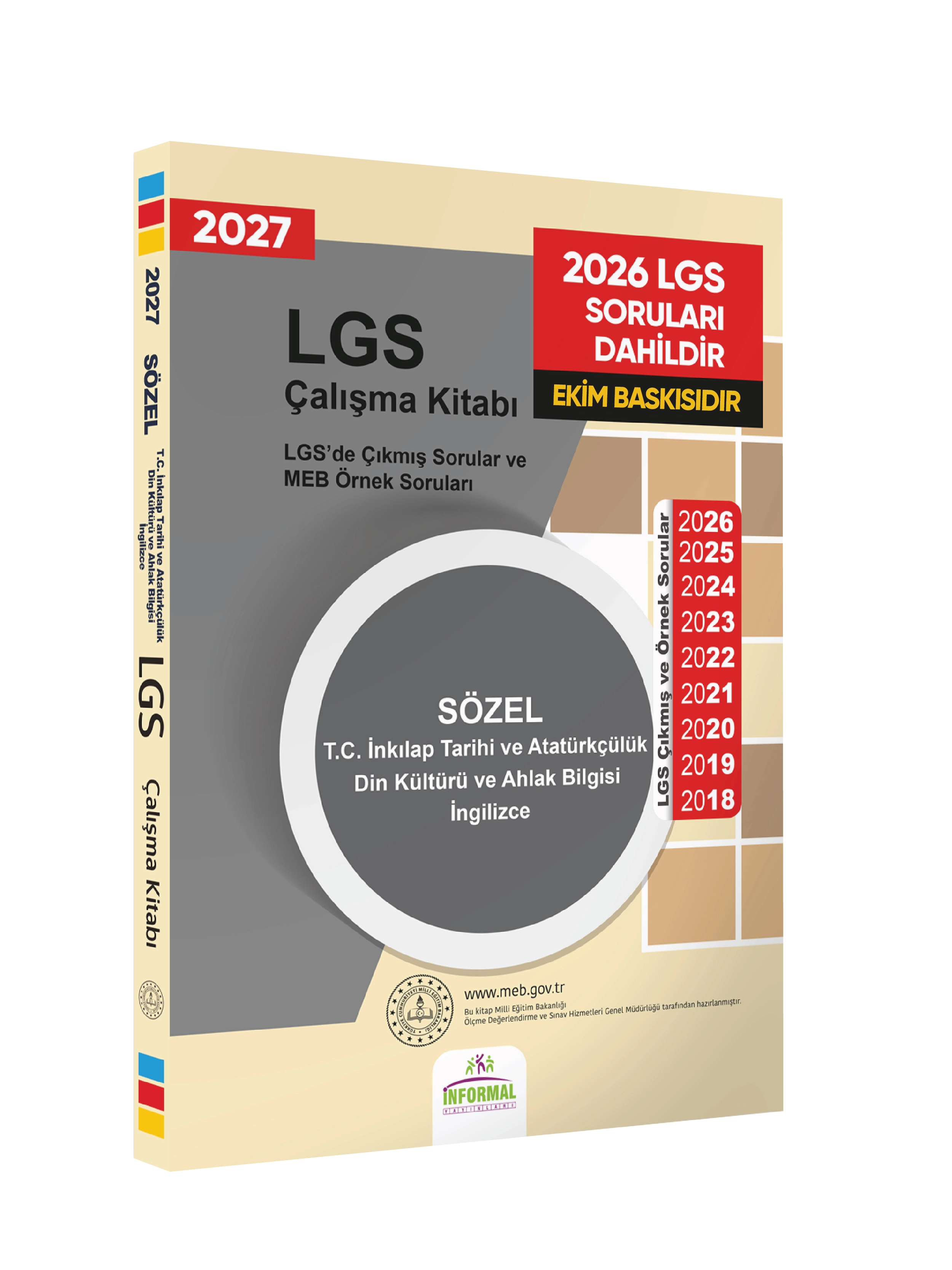 2027 LGS 8.Sınıf Çıkmış ve MEB Örnek Soruları Tarih-Din-İng Sözel Çalışma Kitabı A4 RENKLİ Baskı