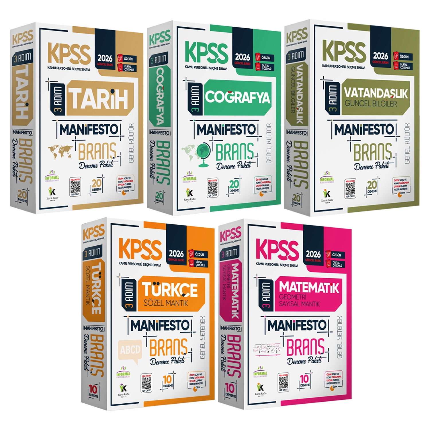 2026 KPSS Ön Lisans - Ortaöğretim 3 Adım 5li Manifesto Dijital Çözümlü Branş Deneme Seti