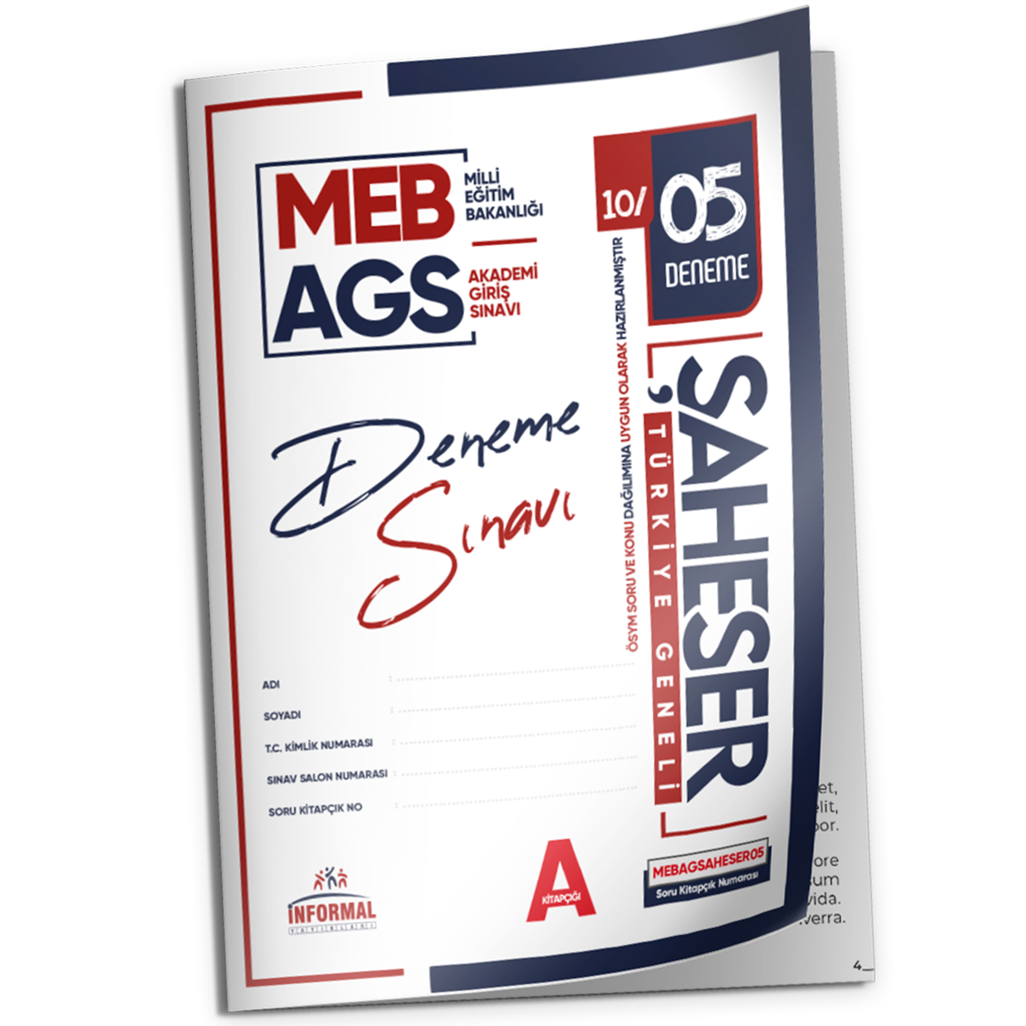 2026 MEB AGS Şaheser YENİ SİSTEM 5 Adet 1-2-3-4-5 nolu KURUMSAL Çözümlü Deneme(TG Değerlendirme)