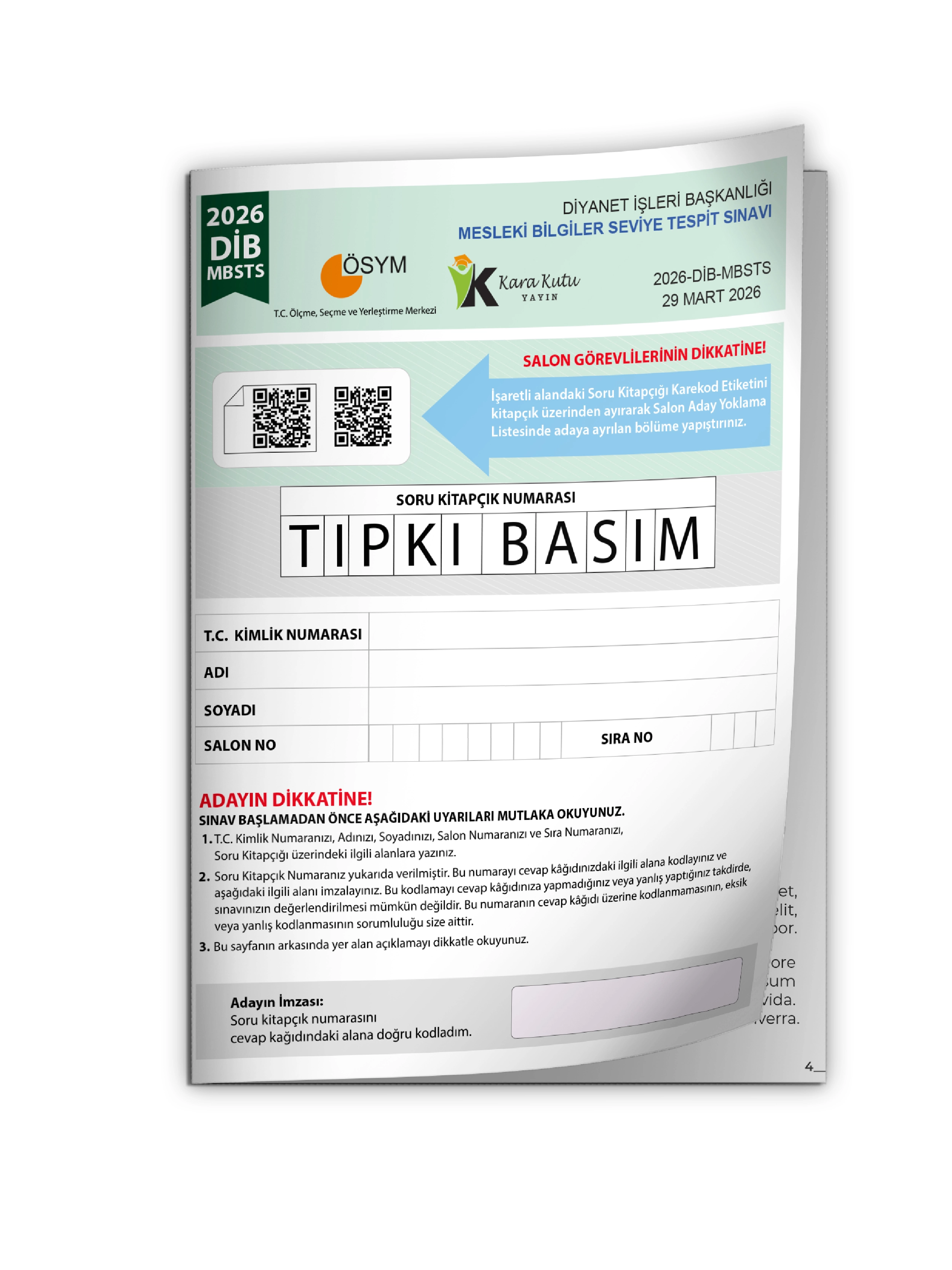 2026 DİB-MBSTS ÖSYM Tıpkı Basım Çıkmış Soru Kitapçığı Video/PDF Çözümlü Türkiye Geneli