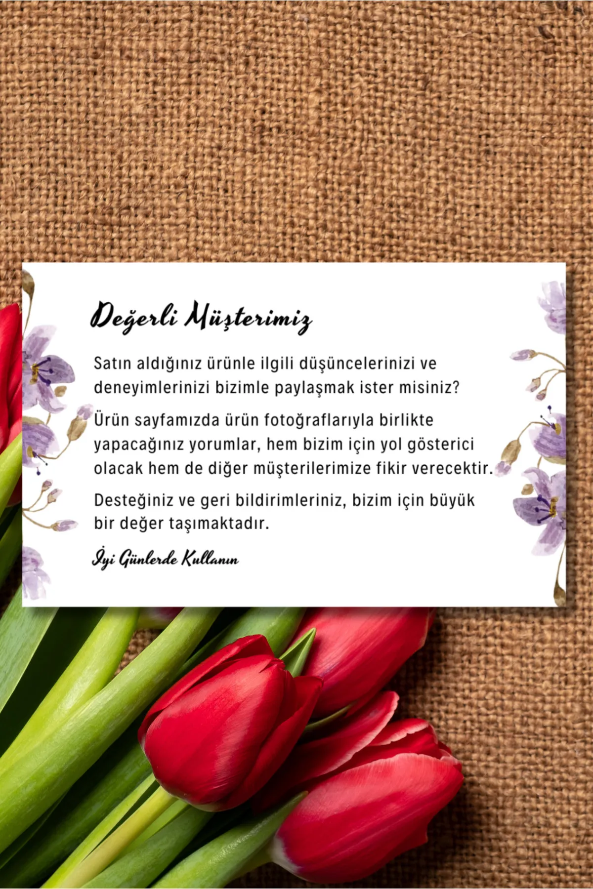 Müşteri Deneyimi ve Yorum İçin Teşekkür Kartı 100 adet 8 cmx5 cm Yüksek Kaliteli 300 gr Mat Kuşe