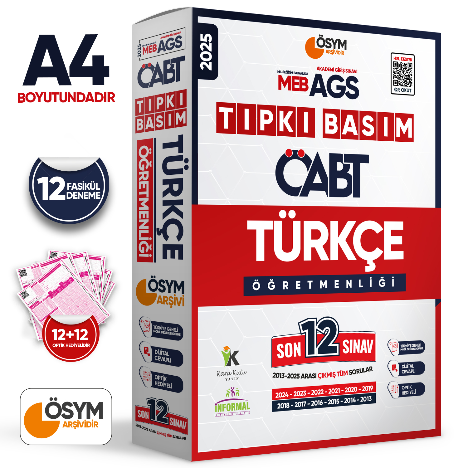 2025 MEB-AGS ÖABT Türkçe Öğretmenliği ÖSYM Tıpkı Basım 12li Deneme Paketi Dijital Çözümlü