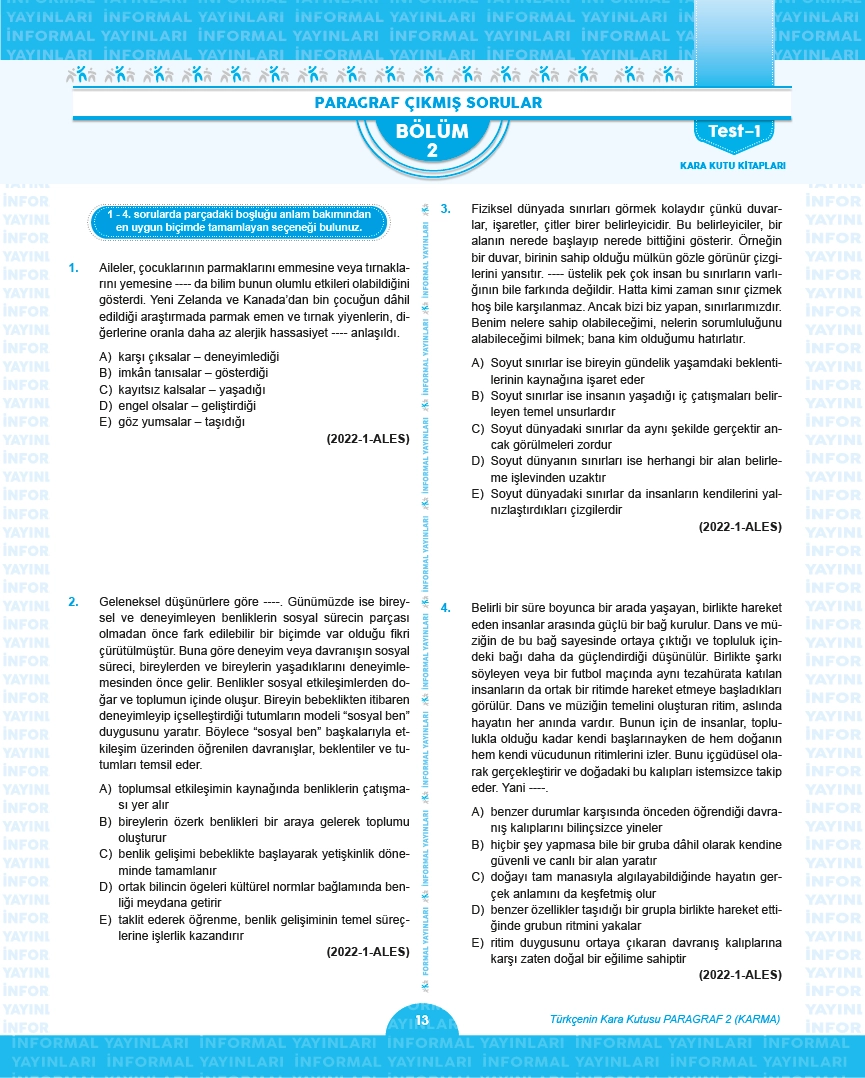 2025 ALES Türkçenin Kara Kutusu PARAGRAF 2 KARMA ÖSYM Çıkmış Soru Bankası K.Özetli Video/PDF Çözümlü