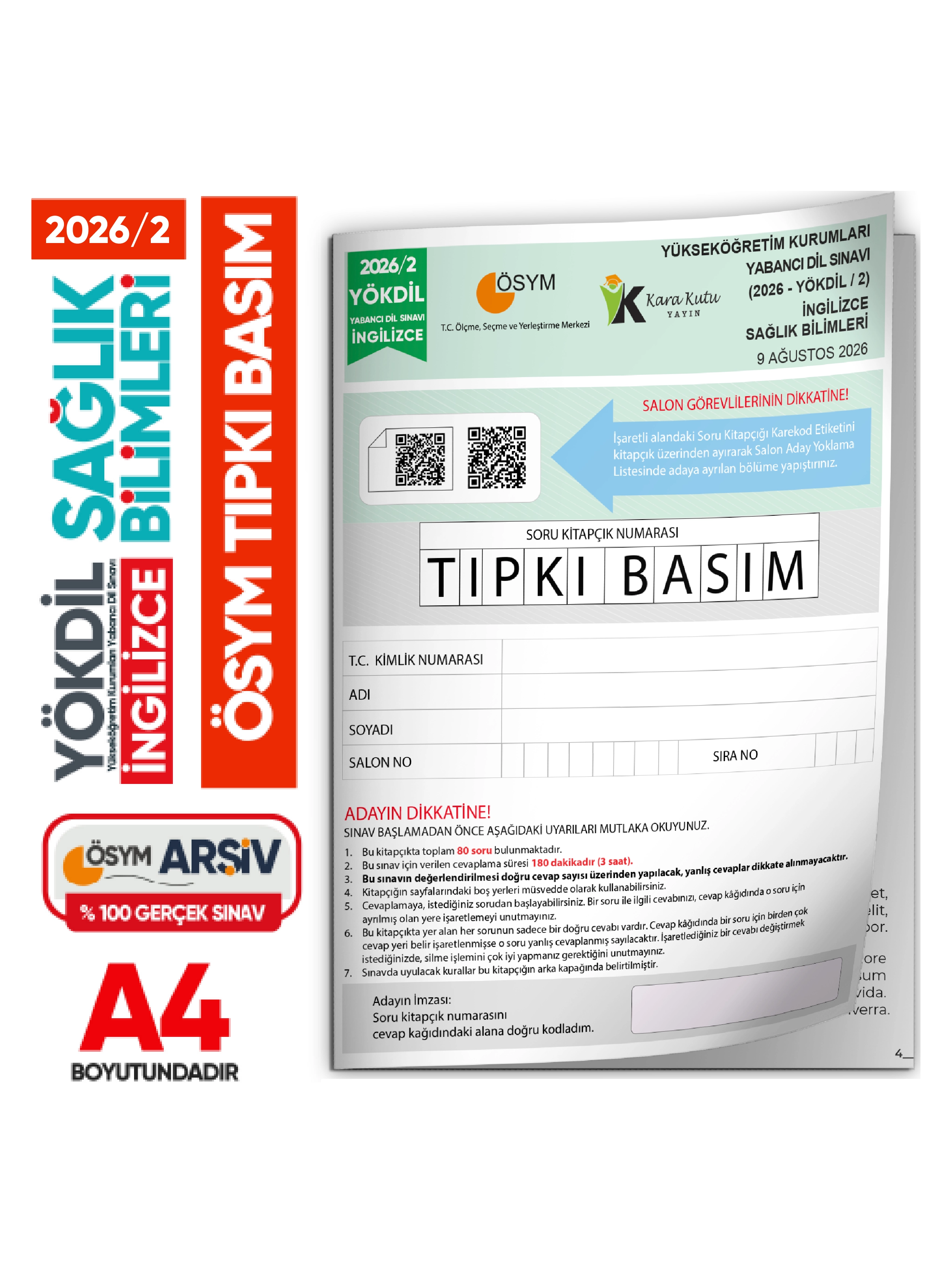 2026/2 YÖKDİL İngilizce SAĞLIK BİLİMLERİ ÖSYM Çıkmış Soru Tıpkı Basım Deneme Kitapçığı TG