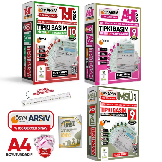 2026 TYT-AYT-MSÜ ÖSYM Çıkmış Soru Tıpkı Basım 27li (10+9+9) Deneme Paketi Video Çözümlü Türkiye Geneli
