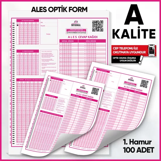 ALES Deneme Sınavları İçin 100 Adet Optik Form 