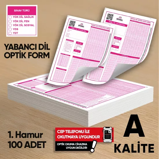 Yabancı Dil (YÖKDİL, YDS ve YDT) Deneme Sınavları İçin 100 Adet Optik Form