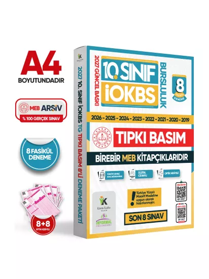 2027 10.Sınıf İOKBS (BURSLULUK SINAVI) MEB Çıkmış Soru Tıpkı Basım Deneme Paketi 8li Türkiye Geneli