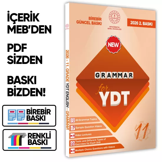 2026 YDT MEBİ İngilizce 11.Sınıf Grammar (Dilin Yapısı) Konu Anlatımı Kitabı BASKI ÜCRETİ
