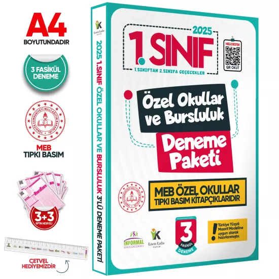2025 1.Sınıf Özel Okullar ve Bursluluk Hazırlık MEB Tıpkı Basım Deneme 3lü Fasikül SETİ