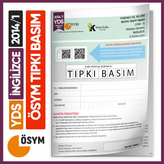 YDS 2014/1 ÖSYM Tıpkı Basım Çıkmış Soru Türkiye Geneli  Deneme Kitapçığı