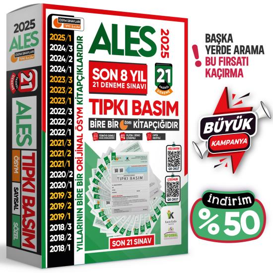 2025 ALES ÖSYM Tıpkı Basım EN EKONOMİK Çıkmış Soru 21li Deneme Paketi Video/PDF Çözüm Türkiye Geneli