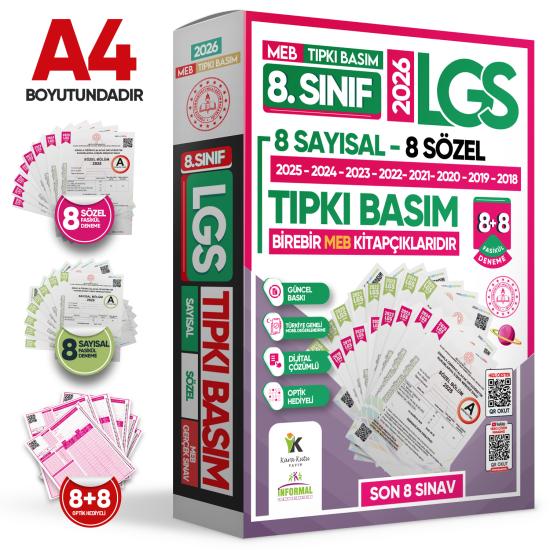 2025 8.Sınıf LGS Tıpkı Basım Çıkmış Soru 8+8 Deneme Paketi (Say+Söz) Türkiye Geneli Dijital Çözümlü