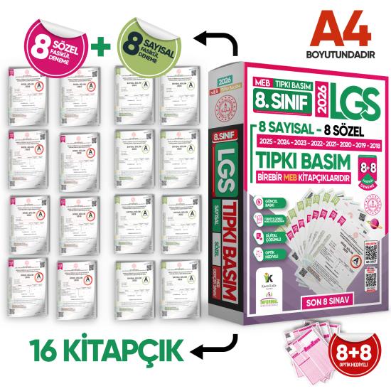 2026 8.Sınıf LGS Tıpkı Basım Çıkmış Soru 8+8 Deneme Paketi (Say+Söz) Türkiye Geneli Dijital Çözümlü