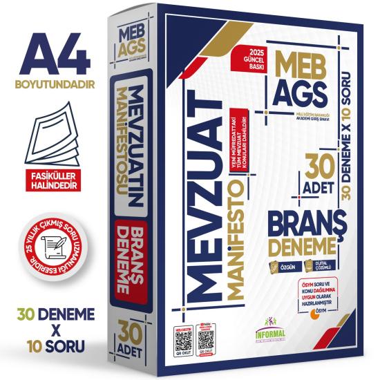 2025 MEB AGS MEVZUAT Manifesto Branş Deneme PAKETİ 30lu (30x8) Fasikül SETİ Özgün Dijital Çözümlü