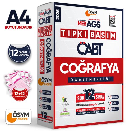  2025 MEB-AGS ÖABT Coğrafya Öğretmenliği ÖSYM Tıpkı Basım 12lİ Deneme Paketi Dijital Çözümlü