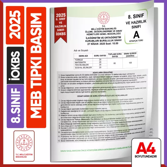 2025 8.Sınıf İOKBS BURSLULUK Tıpkı Basım Çıkmış Soru MEB Kitapçığı Video/PDF Çözümlü Türkiye Geneli