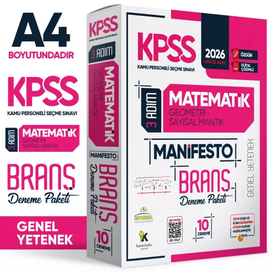 2026 KPSS Matematik 3 Adım Manifesto Branş Deneme Paketi 10lu Dijital Çözümlü (Sayısal Mantık Dahil)