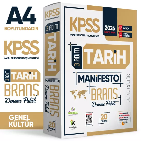 2026 KPSS Önlisans-Ortaöğretim 3 Adım Tarih Manifesto 20li Dijital Çözümlü Branş Deneme Paketi