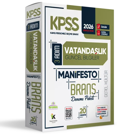 2026 KPSS Önlisans-Ortaöğretim 3 Adım Vatandaşlık Manifesto 20li Dijital Çözümlü Branş Deneme Paketi