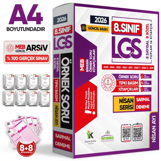 2026 8.Sınıf LGS Nisan Ayı MEB Örnek Soru Tıpkı Basım 8li Sarmal Deneme Paketi Video/PDF Çözümlü