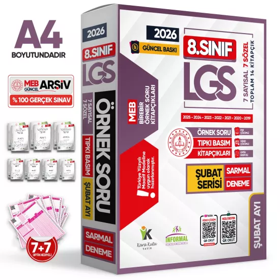 2026 8.Sınıf LGS Şubat Ayı MEB Örnek Soru Tıpkı Basım 7li Sarmal Deneme Paketi Video/PDF Çözümlü
