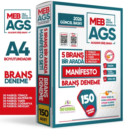 2025 MEB AGS TÜRKÇE-MATEMATİK-TARİH-COĞRAFYA-MEVZUAT Manifesto 150 Branş Denemesi Fasikül SETİ