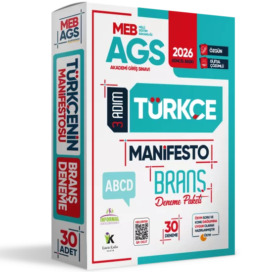 2026 MEB-AGS Türkçe 3 Adım Manifesto Branş Deneme Paketi 30lu Dijital Çözümlü (Sözel Mantık Dahil)