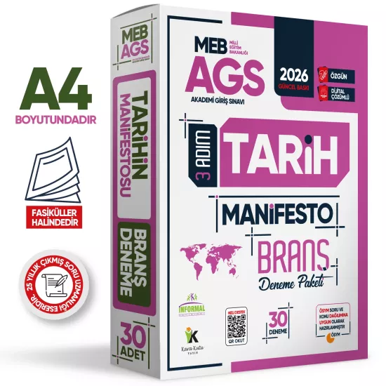 2026 MEB AGS 3 Adım TARİH Manifesto Branş Deneme Paketi 30lu Fasikül Seti Özgün Dijital Çözümlü