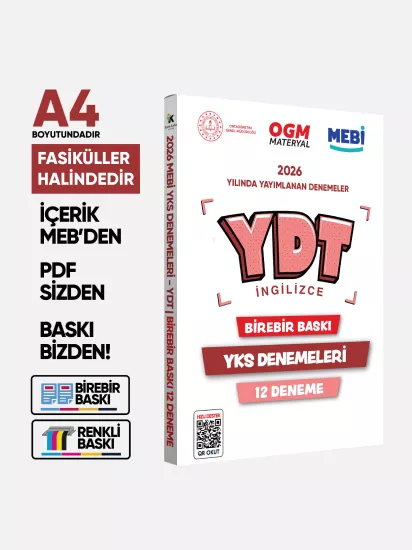 2026 YKS-YDT İNGİLİZCE MEBİ OGM Güncel Seri Online Deneme 12li SET BASKI ÜCRETİ
