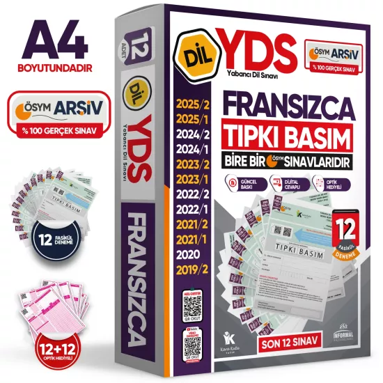 2026 YDS Fransızca ÖSYM Tıpkı Basım Çıkmış Soru Deneme Paketi 12li Fasikül SETİ