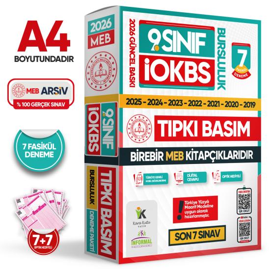 2026 9.Sınıf İOKBS (BURSLULUK SINAVI) MEB Çıkmış Soru Tıpkı Basım Deneme Paketi 7li Türkiye Geneli