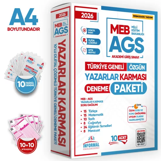2026 MEB-AGS Yazarlar Karması 10 Adet 80 Soruluk Çözümlü Deneme Türkiye Geneli KURUMSAL Paket